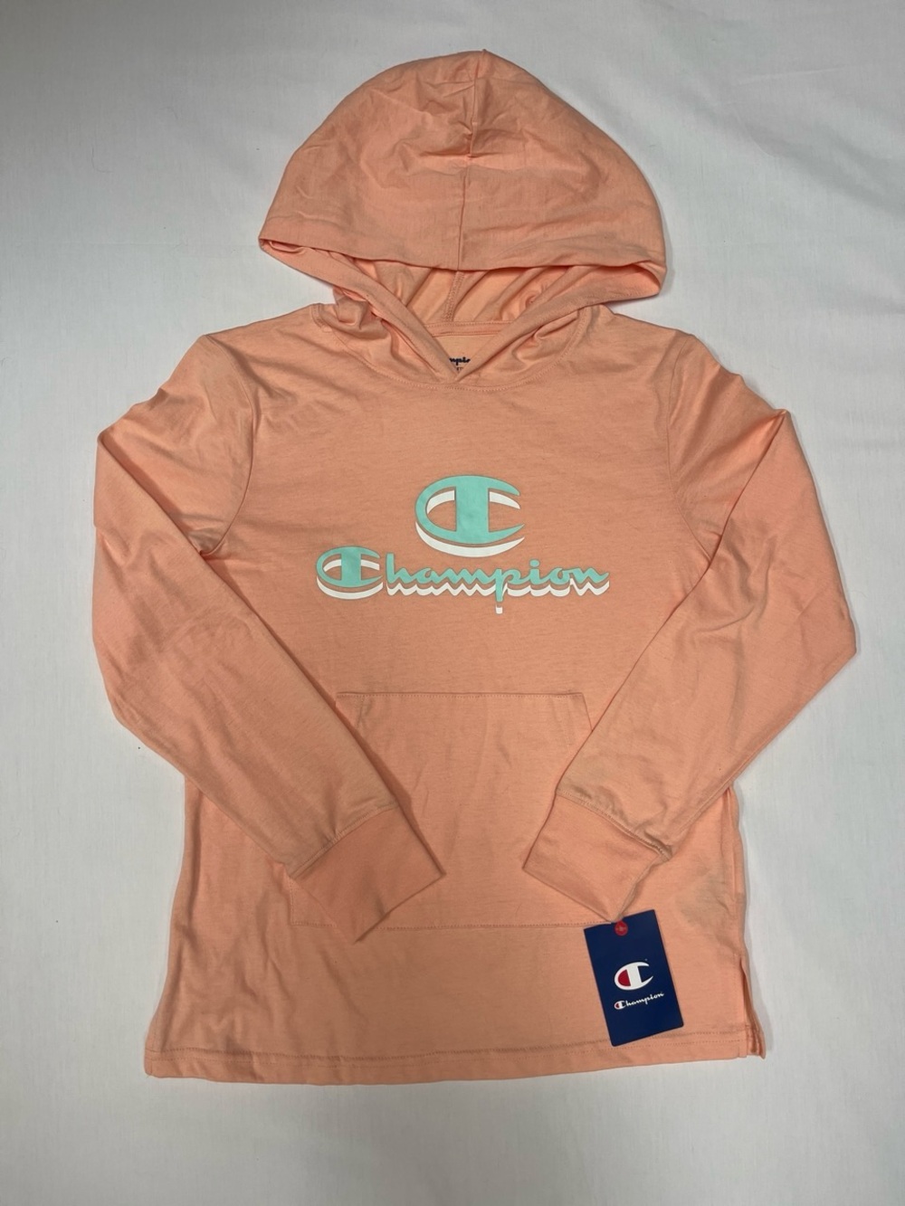 Champion Coral Peach long sleeve with Hood and Logo
